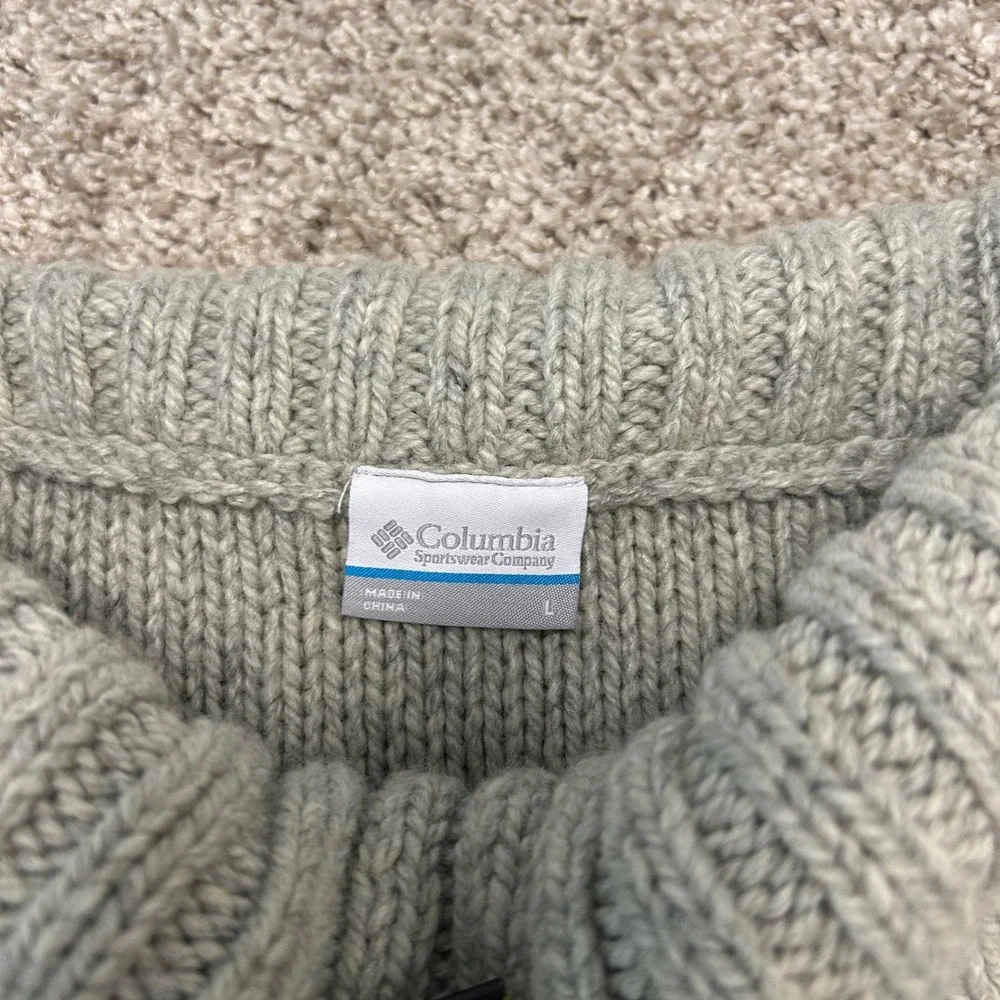 Columbia Wool Blend Gray Cable Knit Off Shoulder Cowl Neck Sweater Women Large